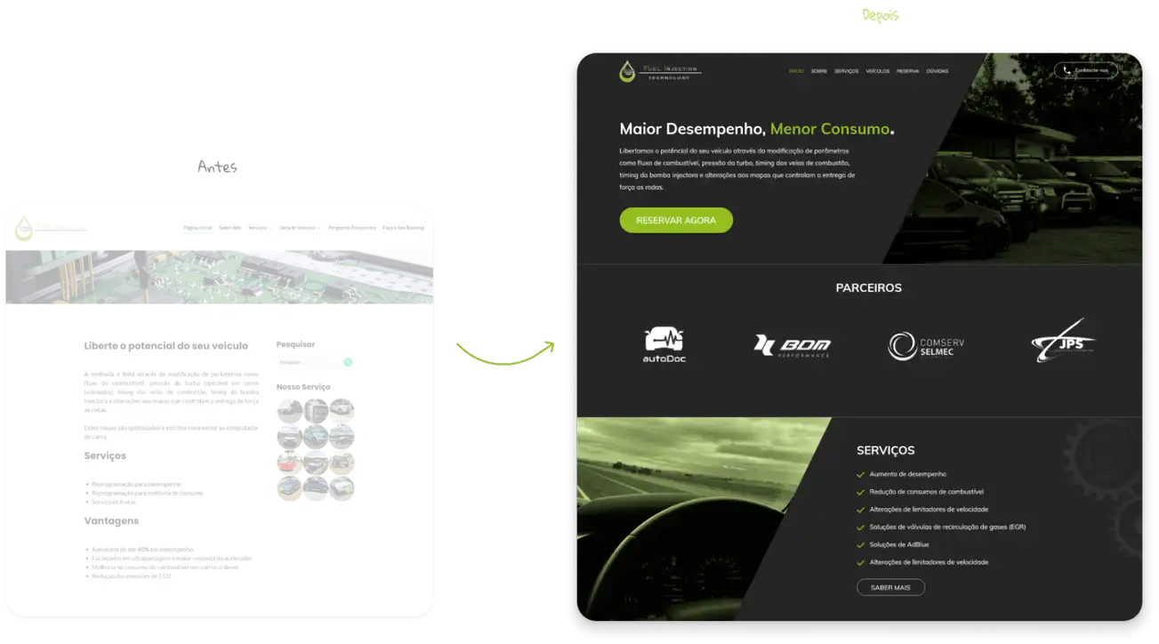 Comparação do look and feel do site antigo em relação ao site actual