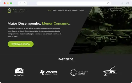 Mockup da página inicial do website da Fuel Injection