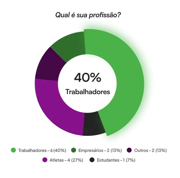 Gráfico de pizza que mostra os dados colectados sobre a profissão dos utilizadores e destaca que 40% das pessoas são trabalham para uma empresa