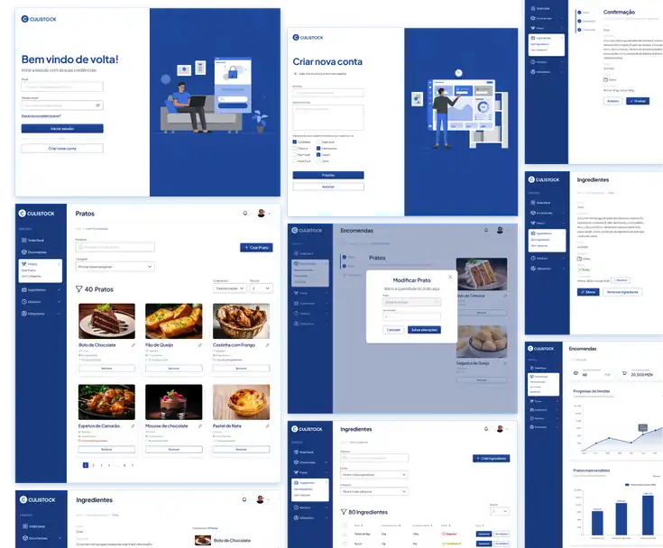 Algumas telas (interfaces) do projecto Culistock