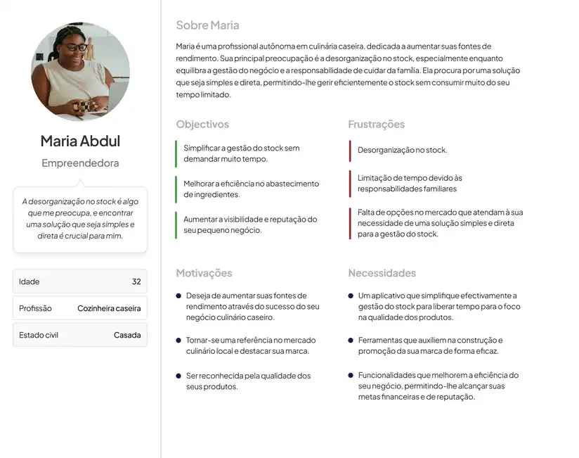 Informação sobre a persona Maria